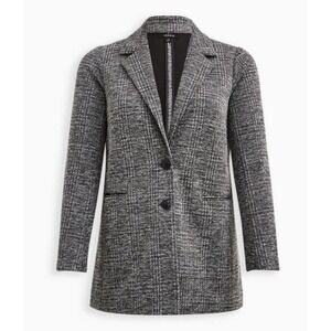 Torrid Blazer Jacket Womens Sz‎ 1 Gray Black Long Sleeve Button Front Academia
